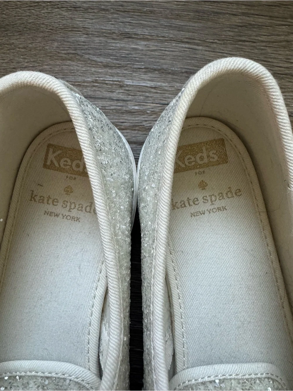 kate spade x Keds Champion Glitter Ribbon Sneakers Ivory Gold Bridal Sparkles 8